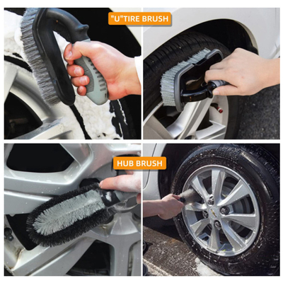 Escova de lavagem de automóveis de 9 peças Escova de pneus de automóveis Hub Escova de lavagem de luvas criptografadas